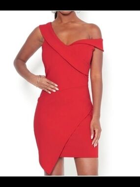 bebe One-Shoulder Red Asymmetrical Bodycon Dress